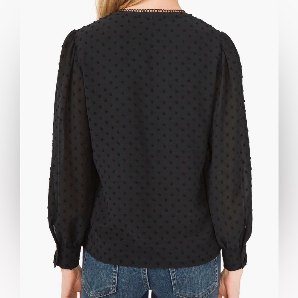 CeCe Black Textured Long Sleeve Top - Picture 2 of 9
